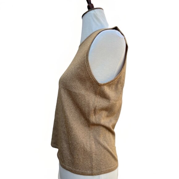 Ruby Cho Sleeveless Shimmer Gold Holiday Top RC4051 Size M Silk Blend NWT - Picture 3 of 13